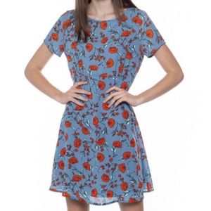 Blue Floral Print Flutter Sleeve Summer Dr…